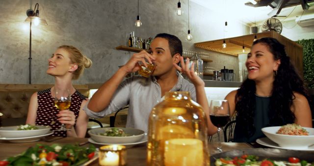 A group of young adults shares a convivial meal in a welcoming restaurant setting. - Download Free Stock Photos Pikwizard.com