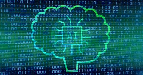 Digital Brain with AI Insignia Amid Binary Code Matrix - Download Free Stock Images Pikwizard.com