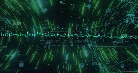 Abstract Digital Data Network with Icons and Light Trails - Download Free Stock Images Pikwizard.com
