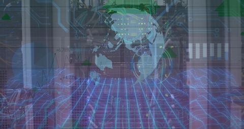 Futuristic data processing concept with digital globe and server