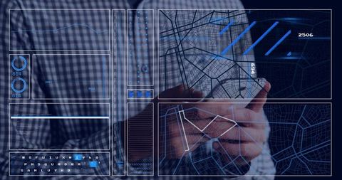 Tech Professional Using Digital Interface with Interactive Analytics