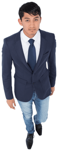 Transparent Businessman Standing Confidently in Suit and Jeans
