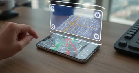 Augmented Reality Map on Smartphone Displayed in Modern Office