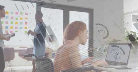 Disabled Woman Analyzing Data Overwhelayed on Graphics