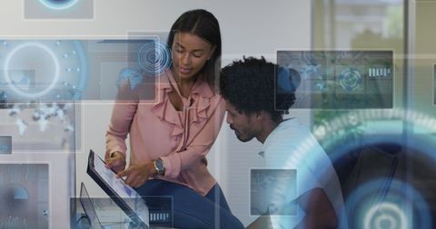 diverse team collaborating on digital interface data - Download Free Stock Images Pikwizard.com