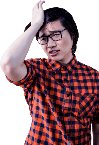 Sad Young Adult Wearing Glasses Holding Head on Transparent Background - Download Free Stock Videos Pikwizard.com
