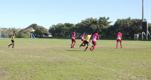 Amateur Soccer Match on Full Field in Daylight