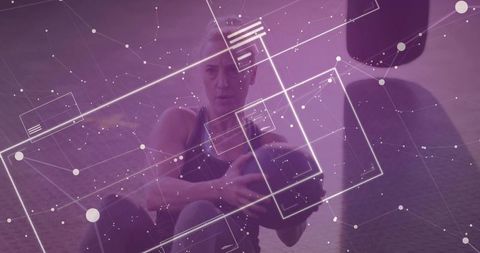 Woman Training with Data Overlay Achieving Fitness Goals