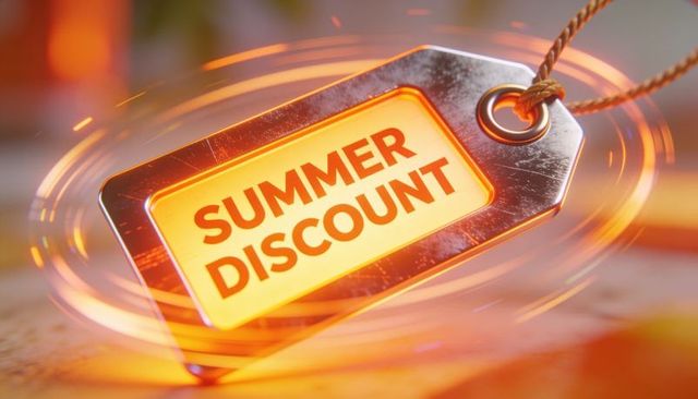 Spinning glowing metallic summer discount tag with rope and light trails