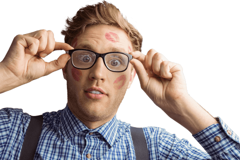 surprised geeky man with kiss marked transparent background - Download Free Stock Videos Pikwizard.com
