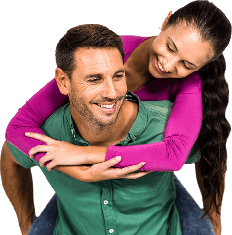 Cheerful Couple in Playful Piggyback Transparent Background
