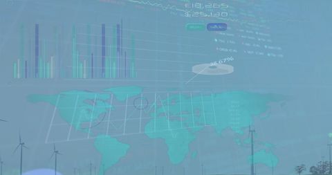 Digital Composite of Financial Charts Over Wind Turbines - Download Free Stock Images Pikwizard.com