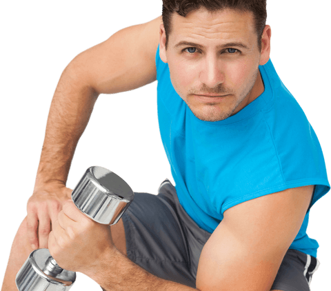 Fit young man exercising with dumbbell transparent background