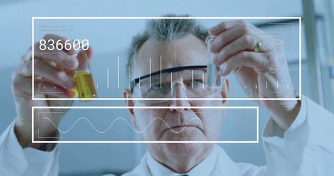 Caucasian Male Scientist Analyzing Laboratory Chemicals with Data Overlay - Download Free Stock Images Pikwizard.com