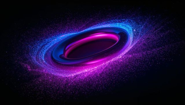 Abstract neon vortex ring with swirling particles in space