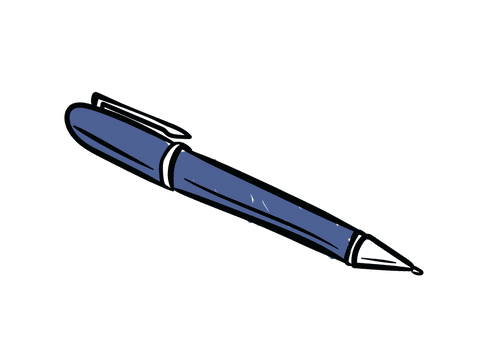 Hand-drawn blue pen illustration on transparent background