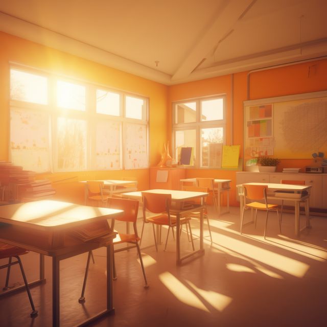 Interiors of classroom with windows, created using generative ai technology - Download Free Stock Photos Pikwizard.com
