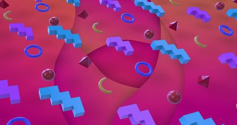 Vibrant geometric patterns over pink background
