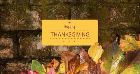 Autumn Leaves and Happy Thanksgiving Message on Rustic Background