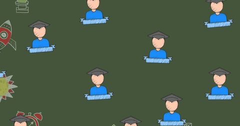 Education Theme With Hand-Drawn Graduate Icons on Green Chalkboard - Download Free Stock Images Pikwizard.com