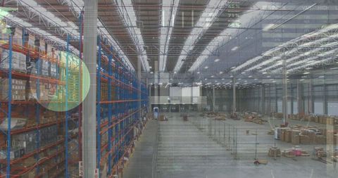 Modern Warehouse with Digital Business Analytics Overlay