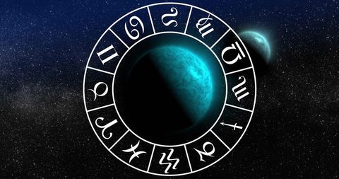 Astrological zodiac signs over celestial background