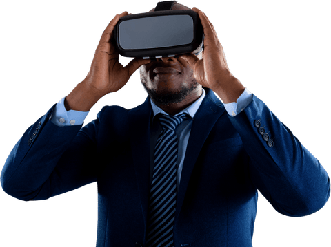 African American Businessman Engaging with VR Technology Transparent