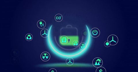 Sustainable Energy Icons over Glowing Lock Symbol - Download Free Stock Images Pikwizard.com