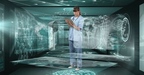 futuristic data visualization with doctor analyzing - Download Free Stock Images Pikwizard.com