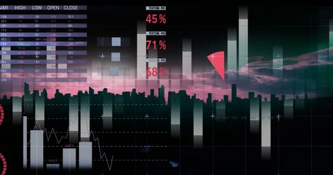 Financial Data Analysis Over Cityscape at Sunset - Download Free Stock Images Pikwizard.com