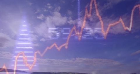 Digital Financial Graph Over Countryside Landscape Sky