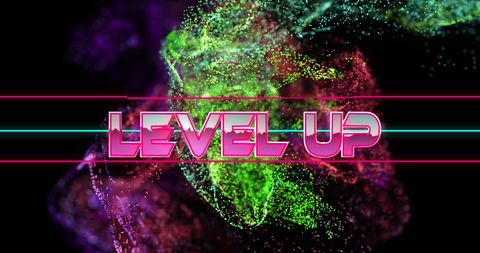 Glowing 'Level Up' Banner with Digital Wave for Gaming Interface