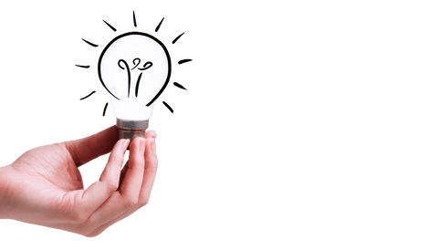 Light bulb holding hand on transparent background