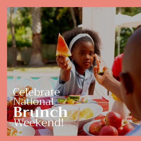 Family enjoying outdoor weekend brunch celebration