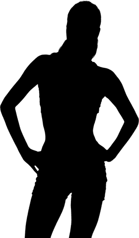 Silhouette of sportswoman with hands on waist on transparent background