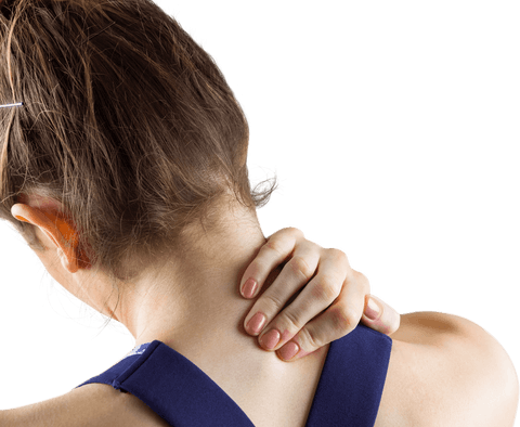 Close-up of Woman with Transparent Background Holding Neck in Pain