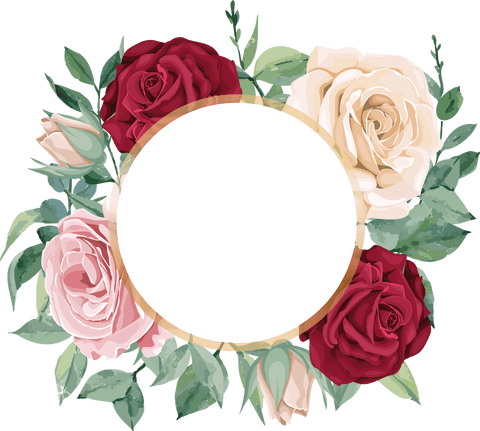Elegant Floral Wreath with Roses on Transparent Background