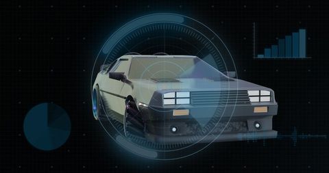 Futuristic Car with Digital Interface and Data Graphics