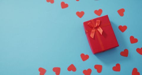 Red Gift Box and Hearts on Blue Background for Valentine's - Download Free Stock Images Pikwizard.com