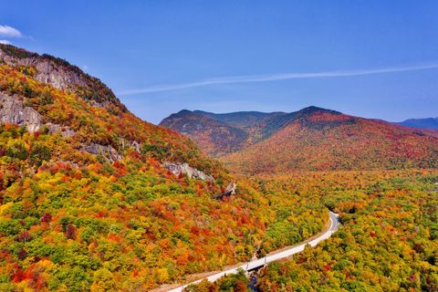 Vibrant autumn foliage in mountain road landscape