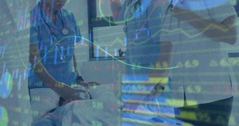 Medical professionals analyzing digital health data in hospital setting