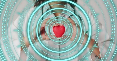 Virtual health assessment with doctor holding heart
