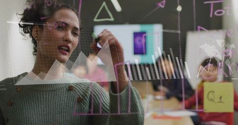 Businesswoman Using Marker on Glass in Analytics Meeting
