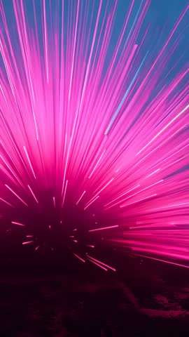 Vertical neon burst video: Magenta core emitting radial light streaks with cyan accents