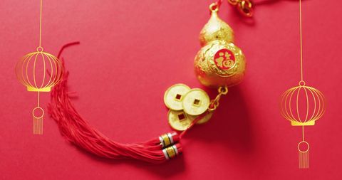 Traditional chinese ornament on red for festivities and celebration