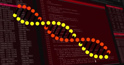 DNA Strand Over Digital Code Screen Animation