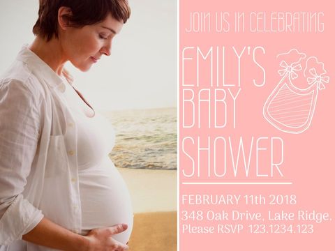 Pregnant Woman Cradling Belly on Beach for Baby Shower Theme