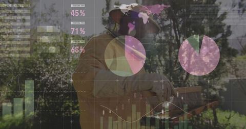 Beekeeper Working with Honeycomb Amidst Business Analytics