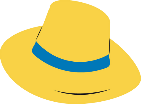 Stylish Yellow Fedora Hat with Blue Ribbon on Transparent Background