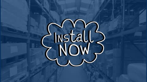 Install Now Text in Warehouse Aisle Animation